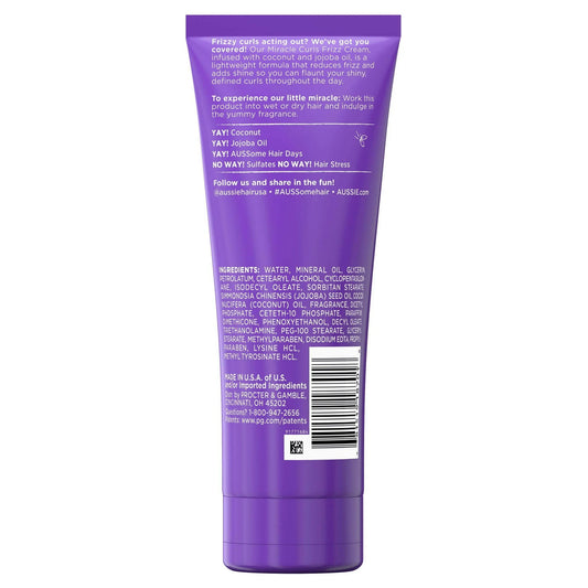 Aussie Miracle Curls Frizz Taming Curl Cream, for Curly Hair 6.8 fl oz