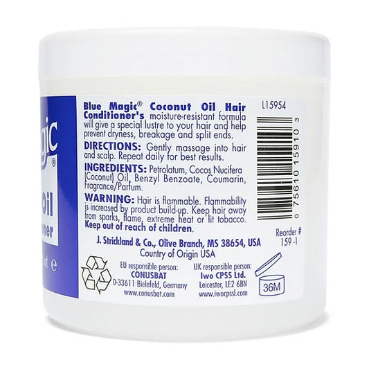 Blue Magic Coconut Oil Conditioner, 12 oz., Dry Hair Type, Repair Split Ends, Moisturizing, Jar